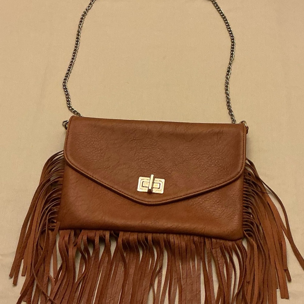 Fringe Brown Leather Crossbody Bag